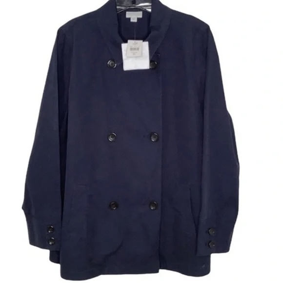 J. Jill Double Breasted Pea Coat Jacket Oversized Cotton Canvas India Blue XS S - Picture 10 of 14